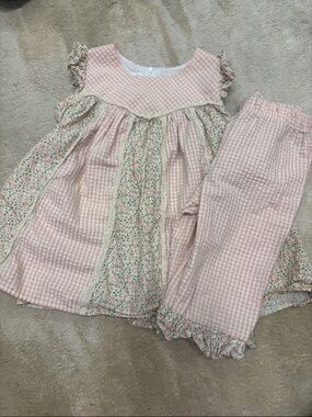 Bonnie Jean Pink Gingham & Floral Pajama Set